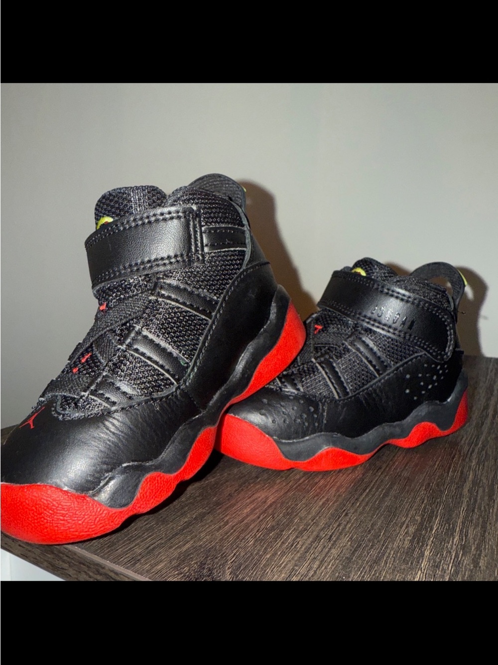 Jordan Kids' Black and Red Mid-Top Sneakers 5c